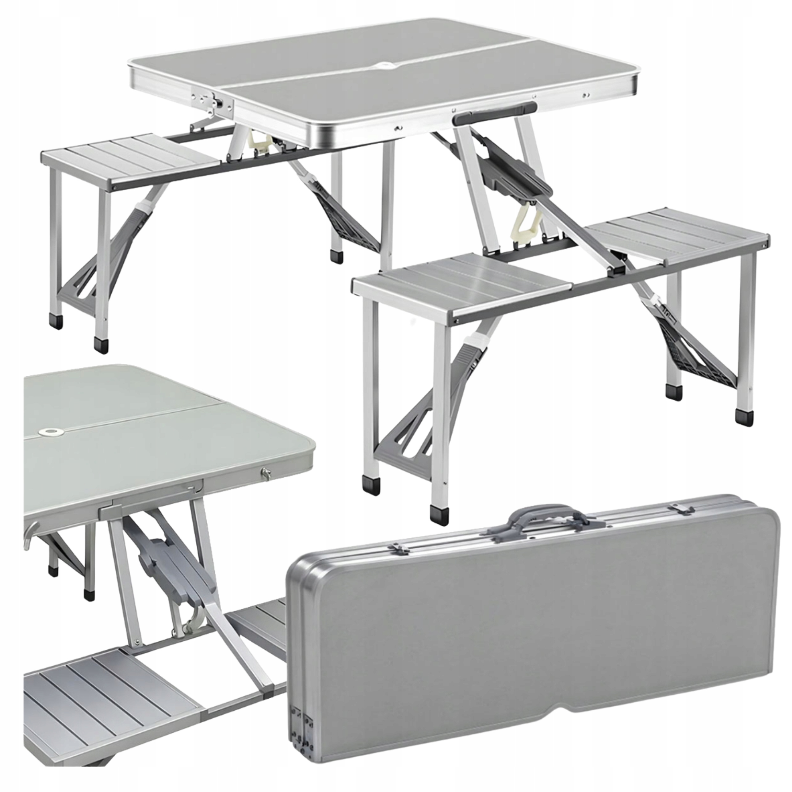 Składany Stolik Stół Turystyczny Kempingowy Aluminiowy podróżny z Ławkami