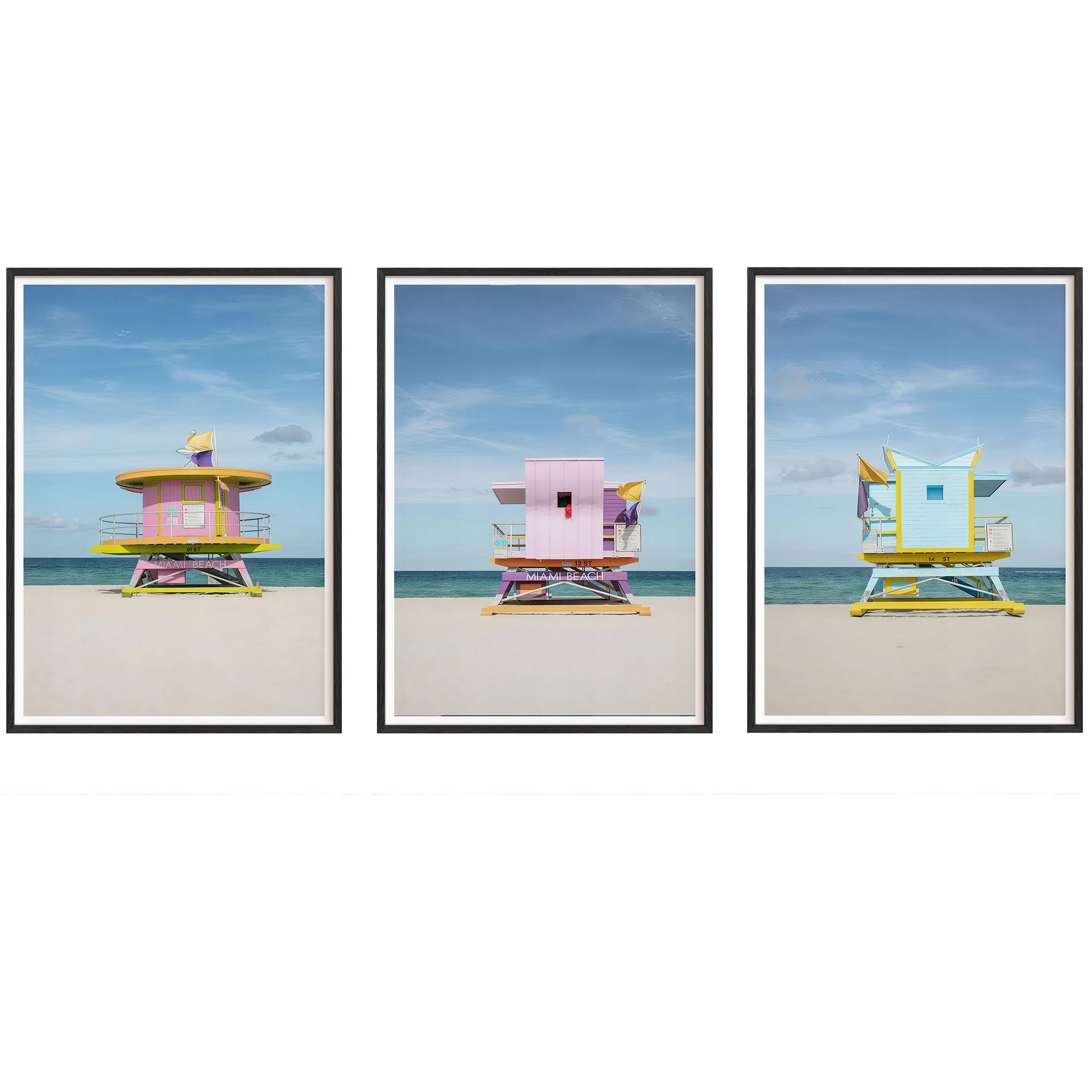 Obrazy Záchranné veže Miami Plagáty Drevené rámy Čierne 3ks 30x42 cm