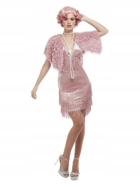 Kostým Retro Léta 20 Flapper Třásně Růžová M