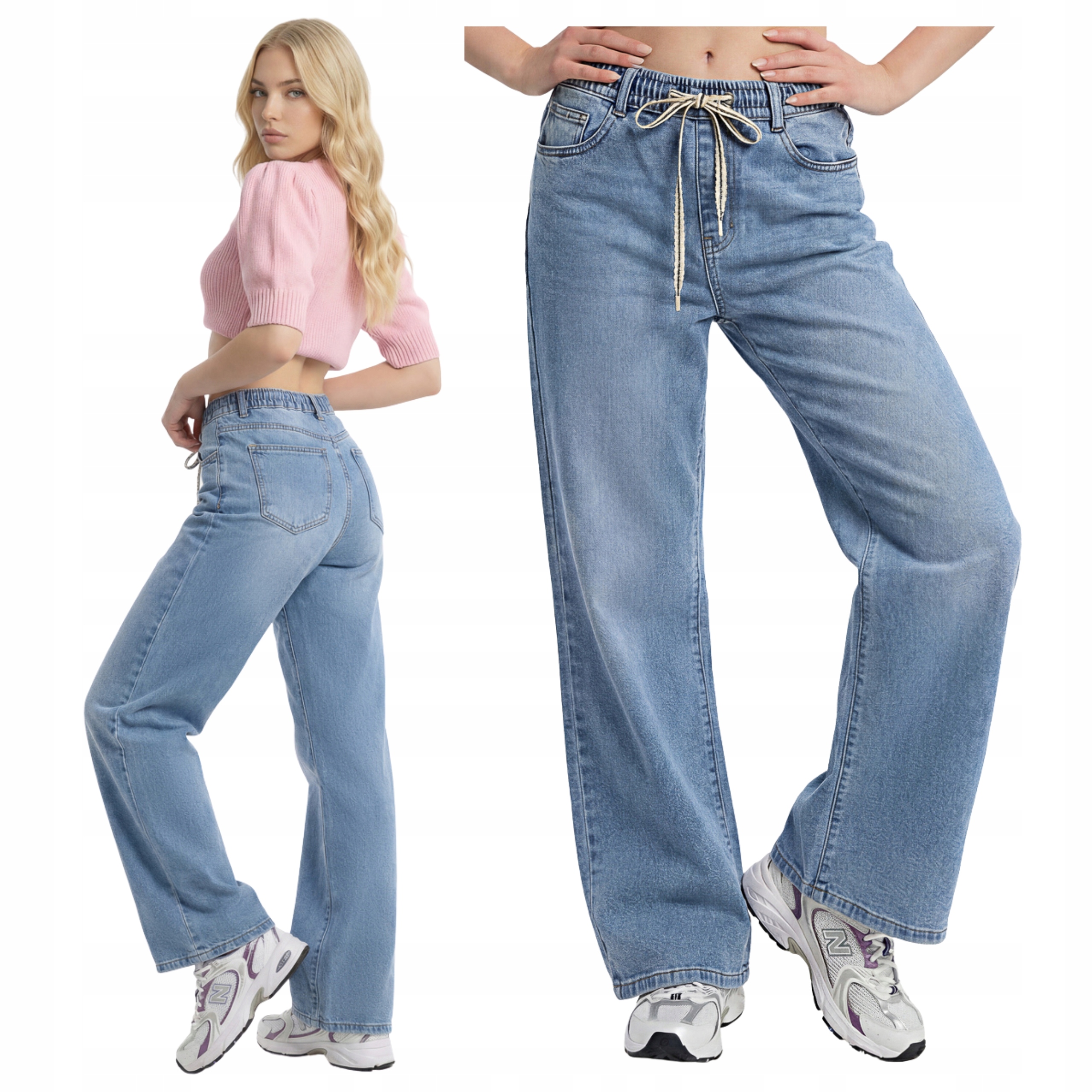 Spodnie Jeansy Damskie Proste Nogawki Duże Rozmiary Jeansy Szerokie