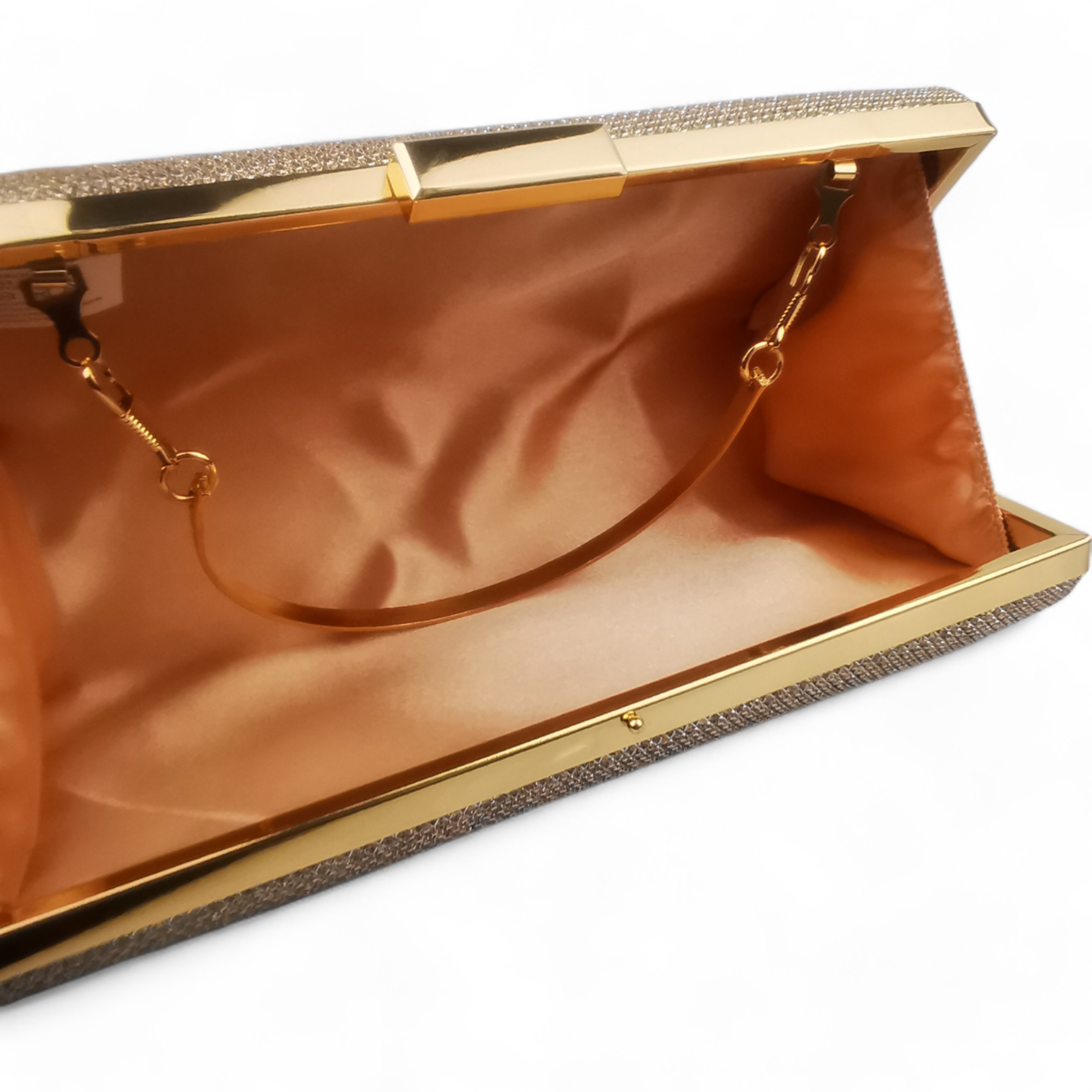 ZŁOTY SZAMPAN ELEGANCKA TOREBKA KOPERTÓWKA PUZDERKO NA ŁAŃCUSZKU Odcień różowe złoto