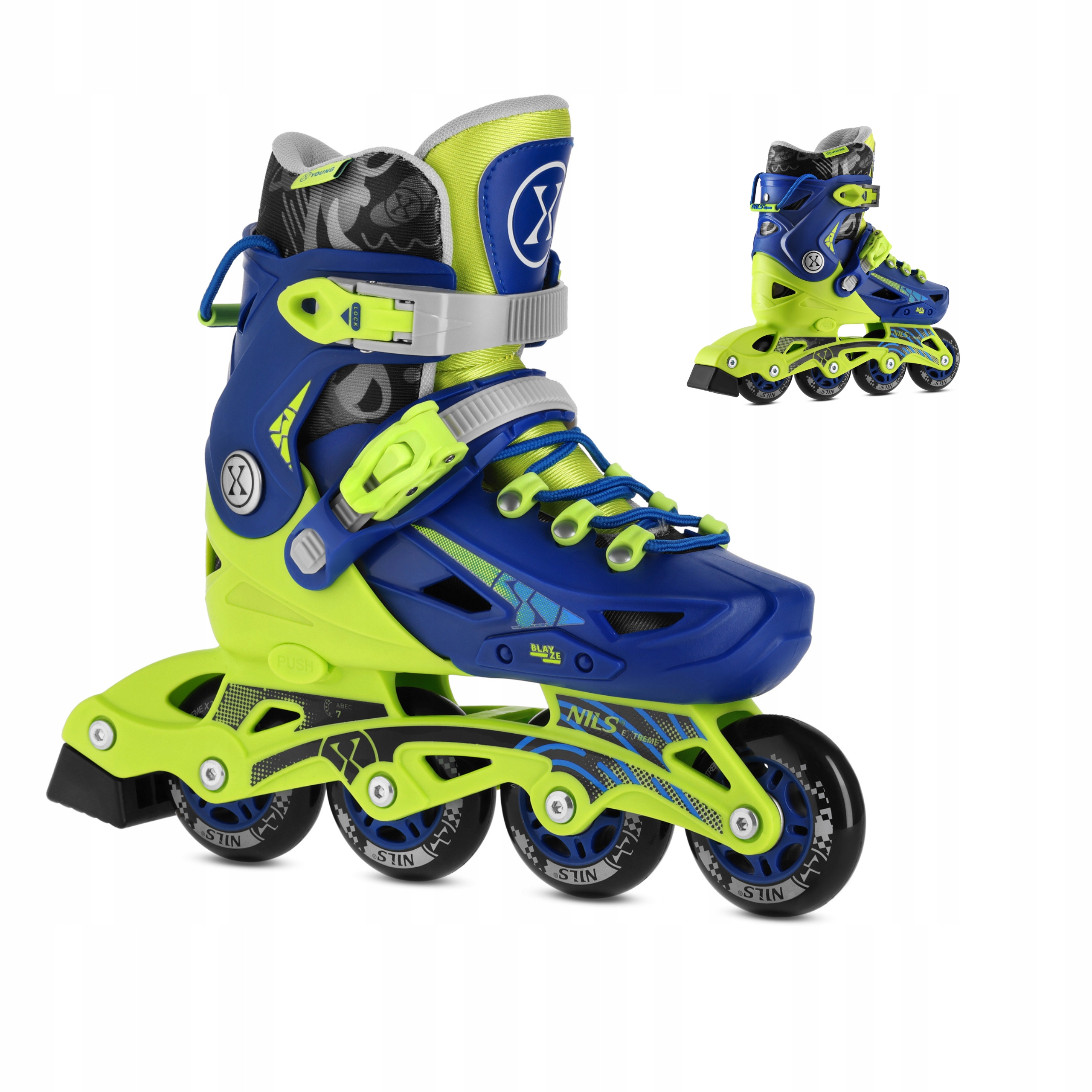 Kolečkové Brusle nastavitelné, modré, pro děti, kaučukové, ABEC-7 35-38 Nils Extreme