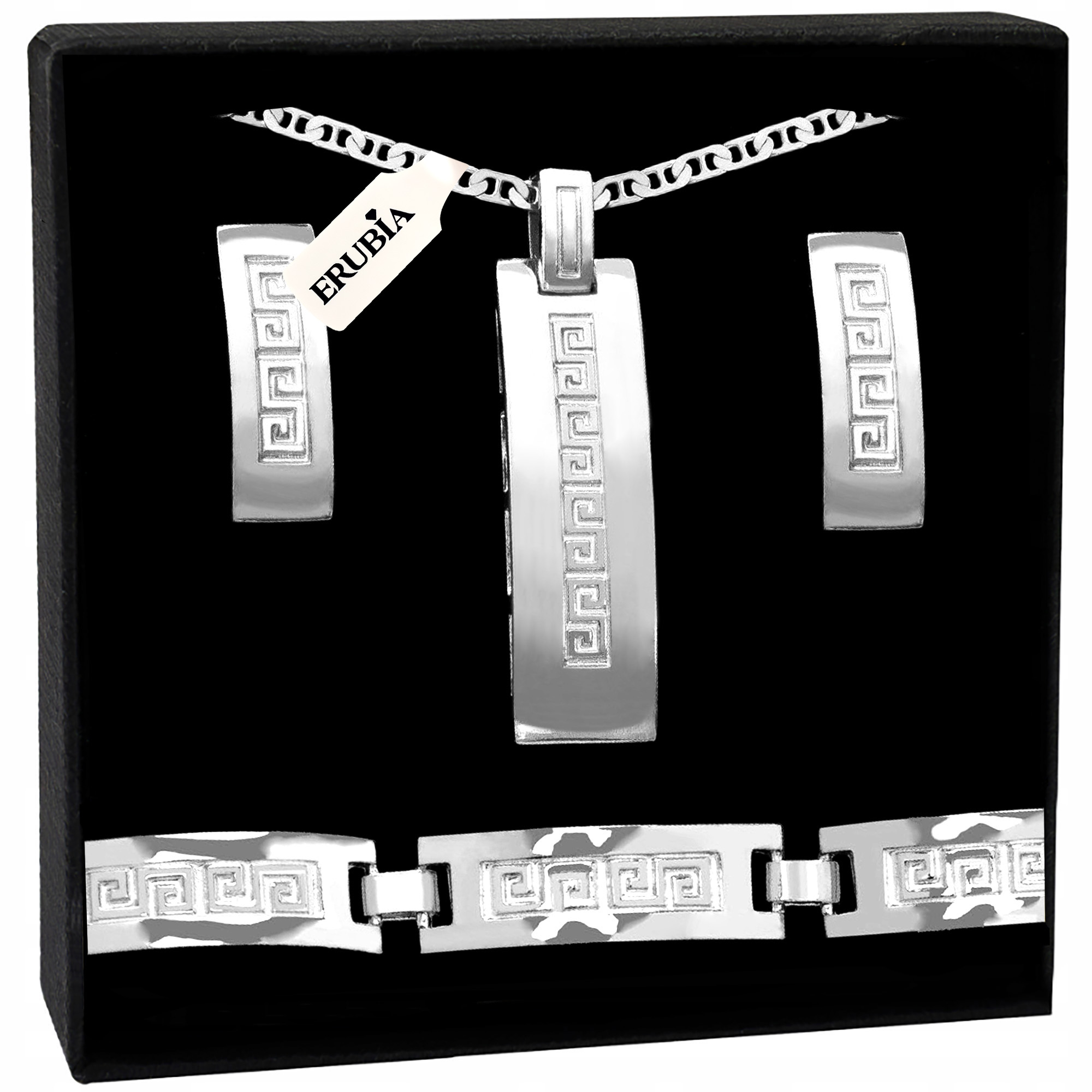 Stříbrný Komplet Šperků 925 Řetízek Přívěsek Náušnice Pro Ni 50 CM