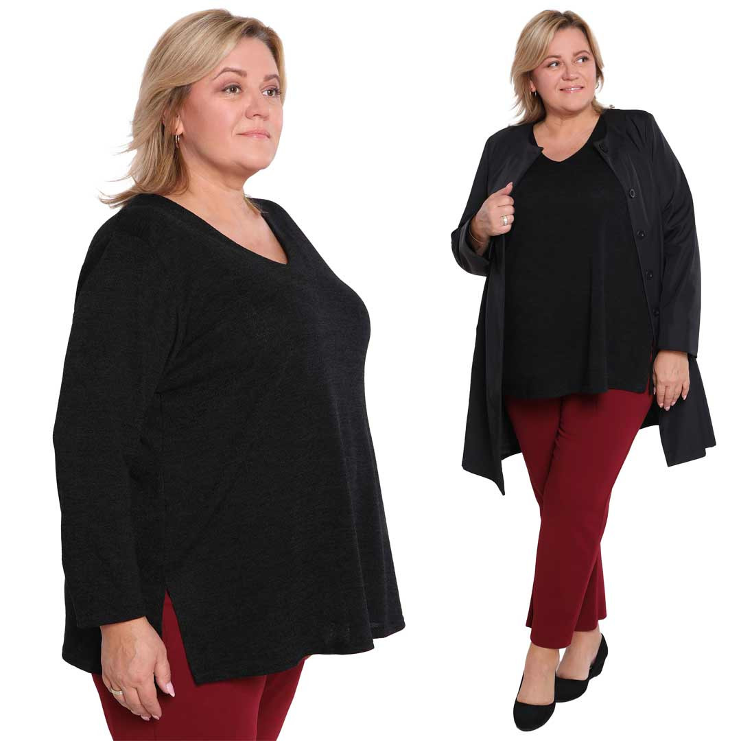 Teplá černá halenka plus size velikost 48/50