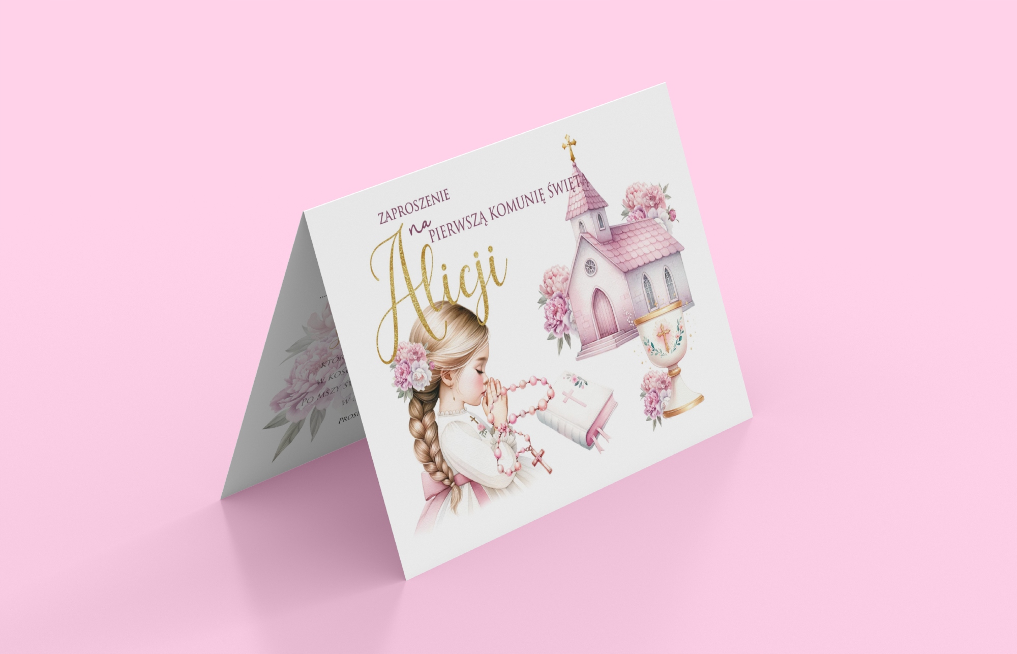 ZAPROSZENIA na Komunię Świętą IMIĘ DZIECKA Pierwsza Komunia Przyjęcie Szerokość produktu 14.85 cm