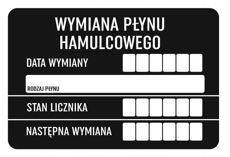 Naklejki Serwisowe 45 szt Wymiana Płynu Hamulcowgo