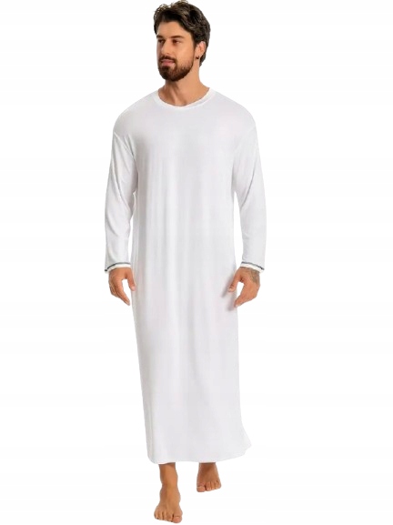 Dlouhá Pánská Noční Košile S Dlouhým Rukávem Viskóza Bílá XXL Košile