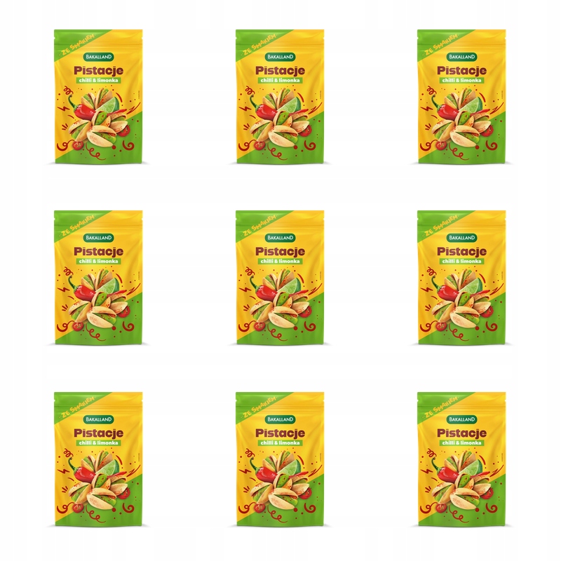Bakalland Pistácie pražené Chilli&amp;Lime 170g X9