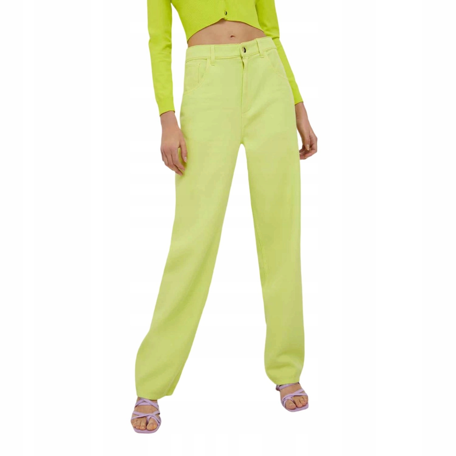 Dámské kalhoty Liu Jo džínové limetkové široké nohavice rovné flare W27