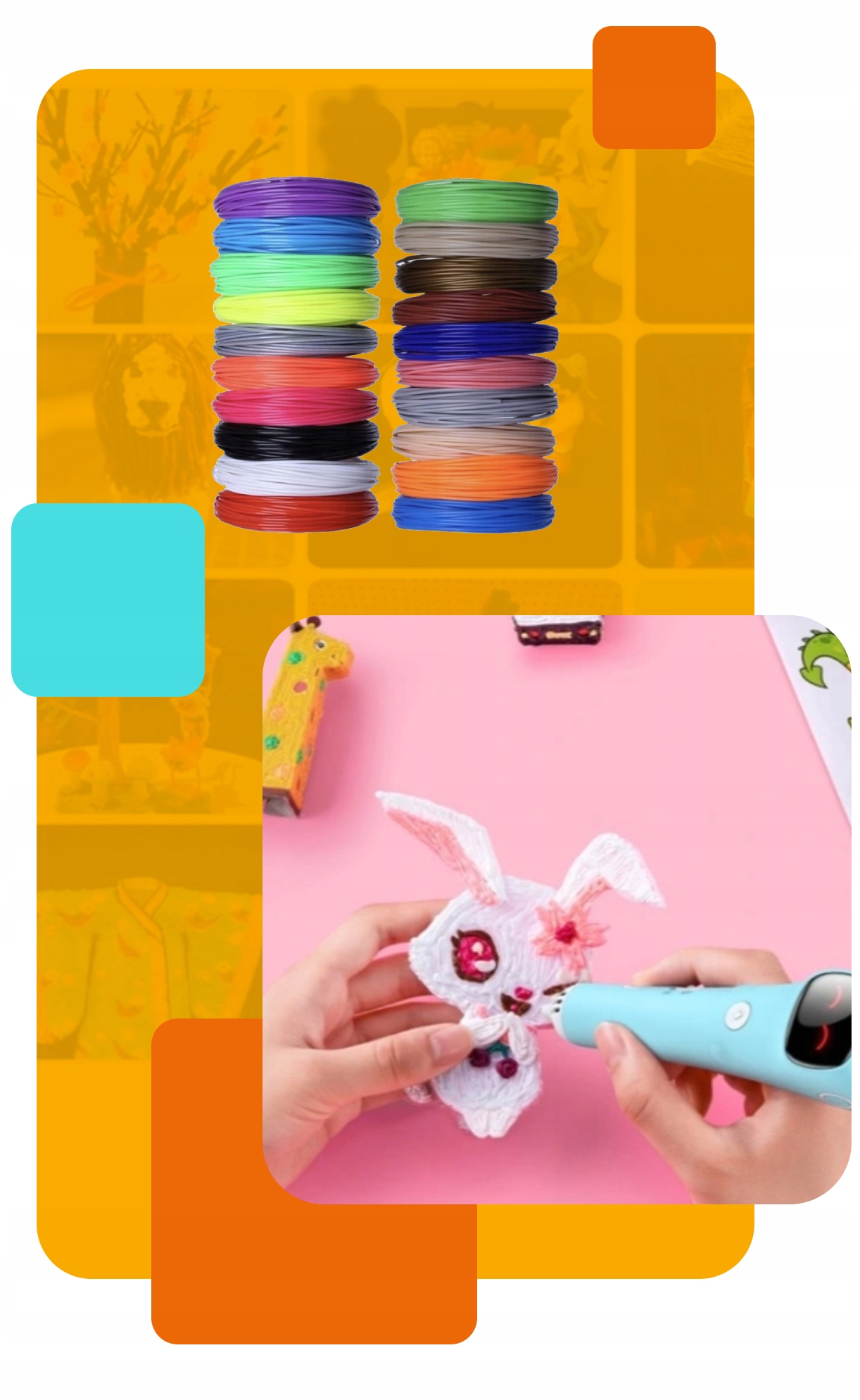 BEZPIECZNY FILAMENT PCL WKŁADY DO DŁUGOPISU 3D 200m 20x10m Materiał PCL