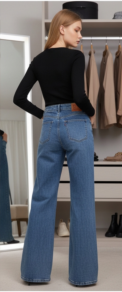 SPODNIE DAMSKIE JEANSY DZWONY SZEROKIE WIDE LEG ELASTYCZNE NIEBIESKIE XS Rozmiar XS