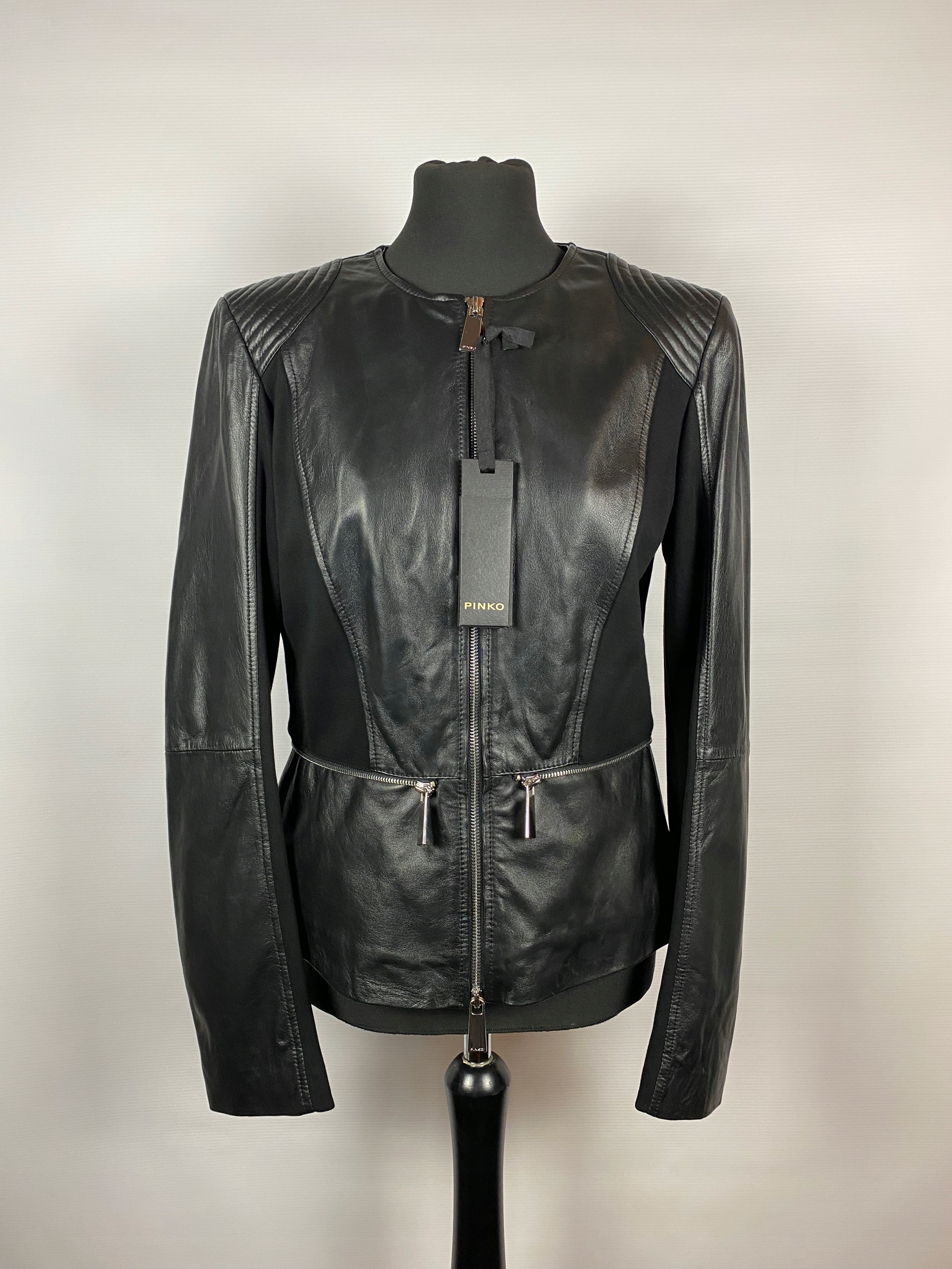 Pinko Kožená bunda biker černá Operetta XL 42