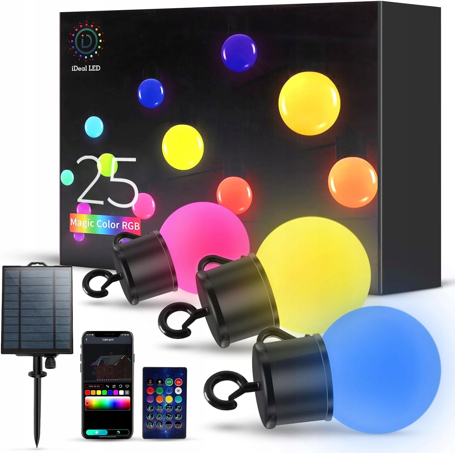 Led Svetelný Reťazec Viacfarebné Gule Žiarovky Solárny Panel Vianoce