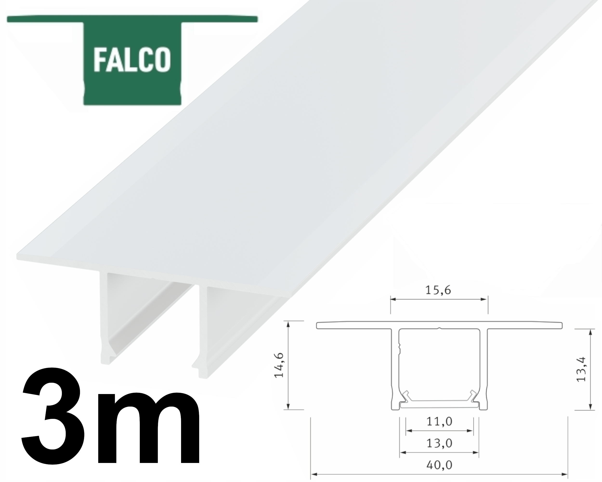 PROFIL LED GK DO PŁYT GIPS KARTON TYP FALCO BIAŁY 3M ALU WPUSZCZANY