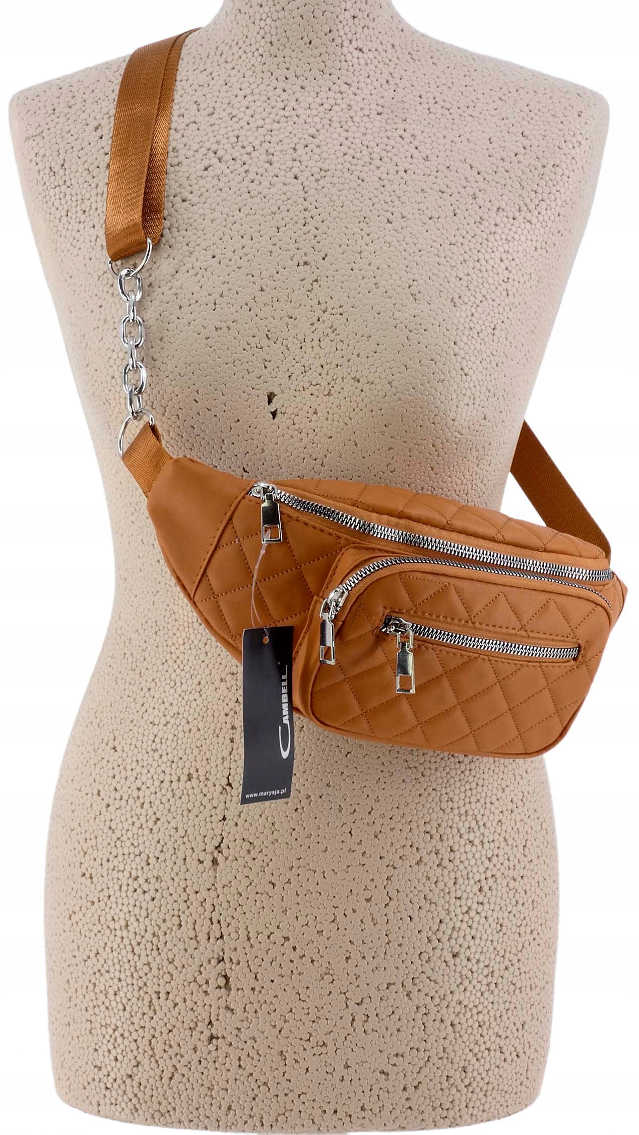 DAMSKA SASZETKA NERKA TOREBKA CROSSBODY BAG NA RAMIĘ BRĄZOWA PIKOWANA Kolor brązowy