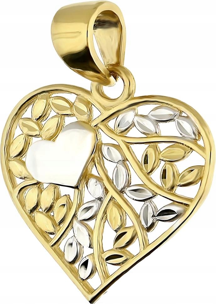 Zlatý přívěsek 585 srdíčko lístky s bílým zlatem 0,94g moderní vzor