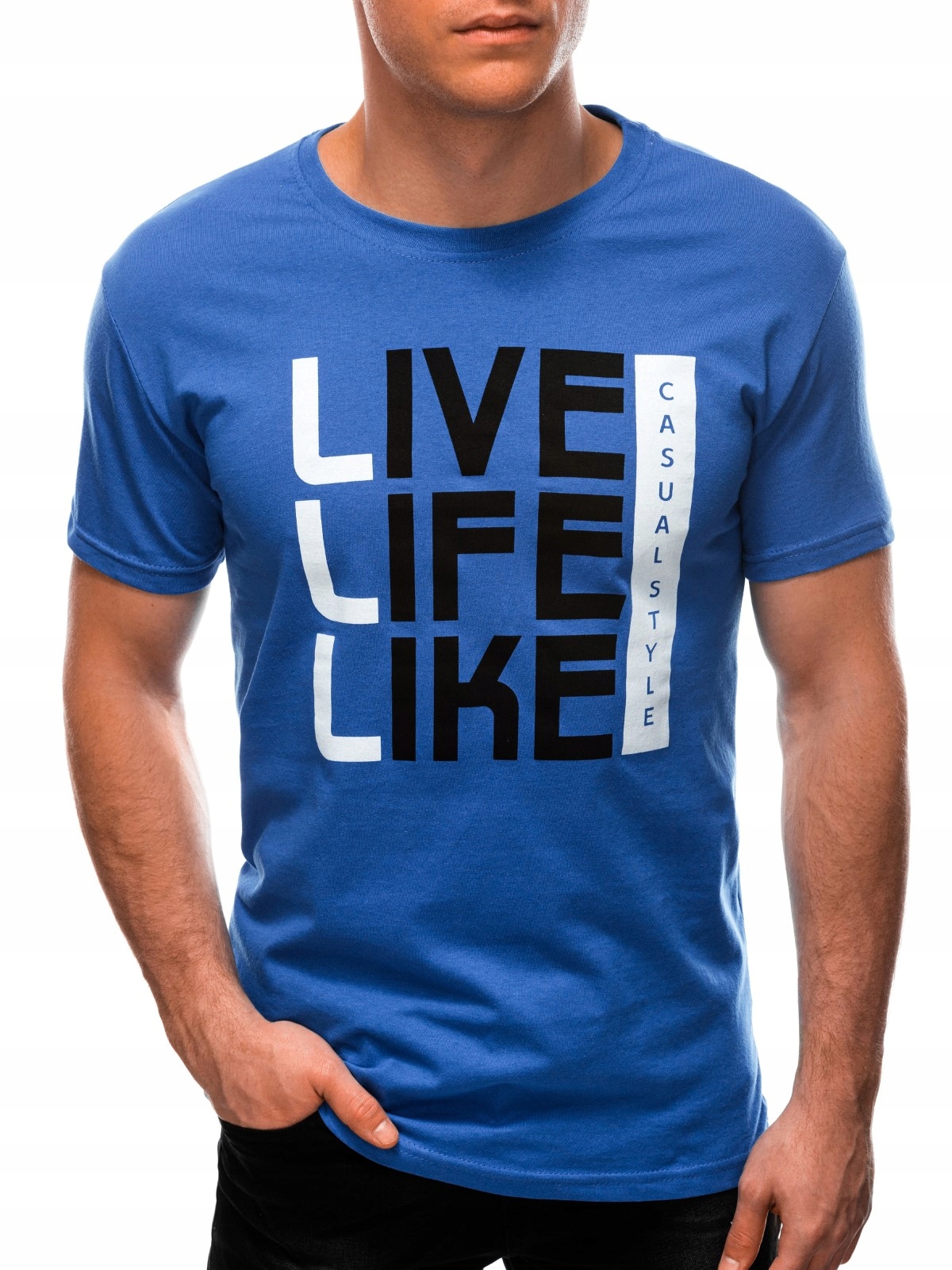 

T-shirt męski z nadrukiem 1569S niebieski M