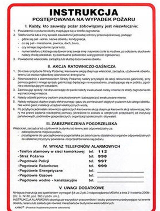 

Znak Instrukcja Postępowania Na Wypadek Pożaru