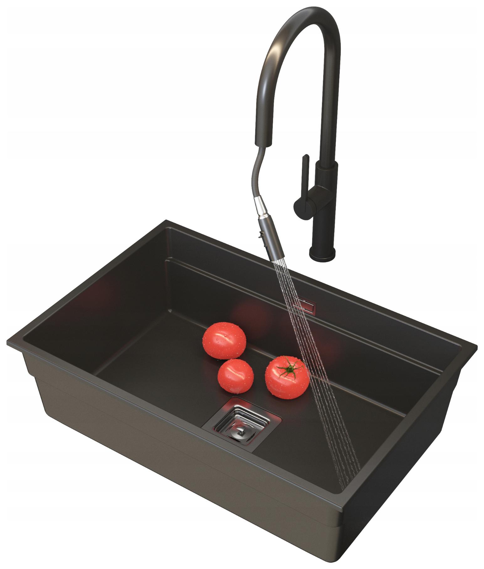 Dřez Pod Desku Černý Kuchyňská Baterie Sifon Kuchyňský Set Epir