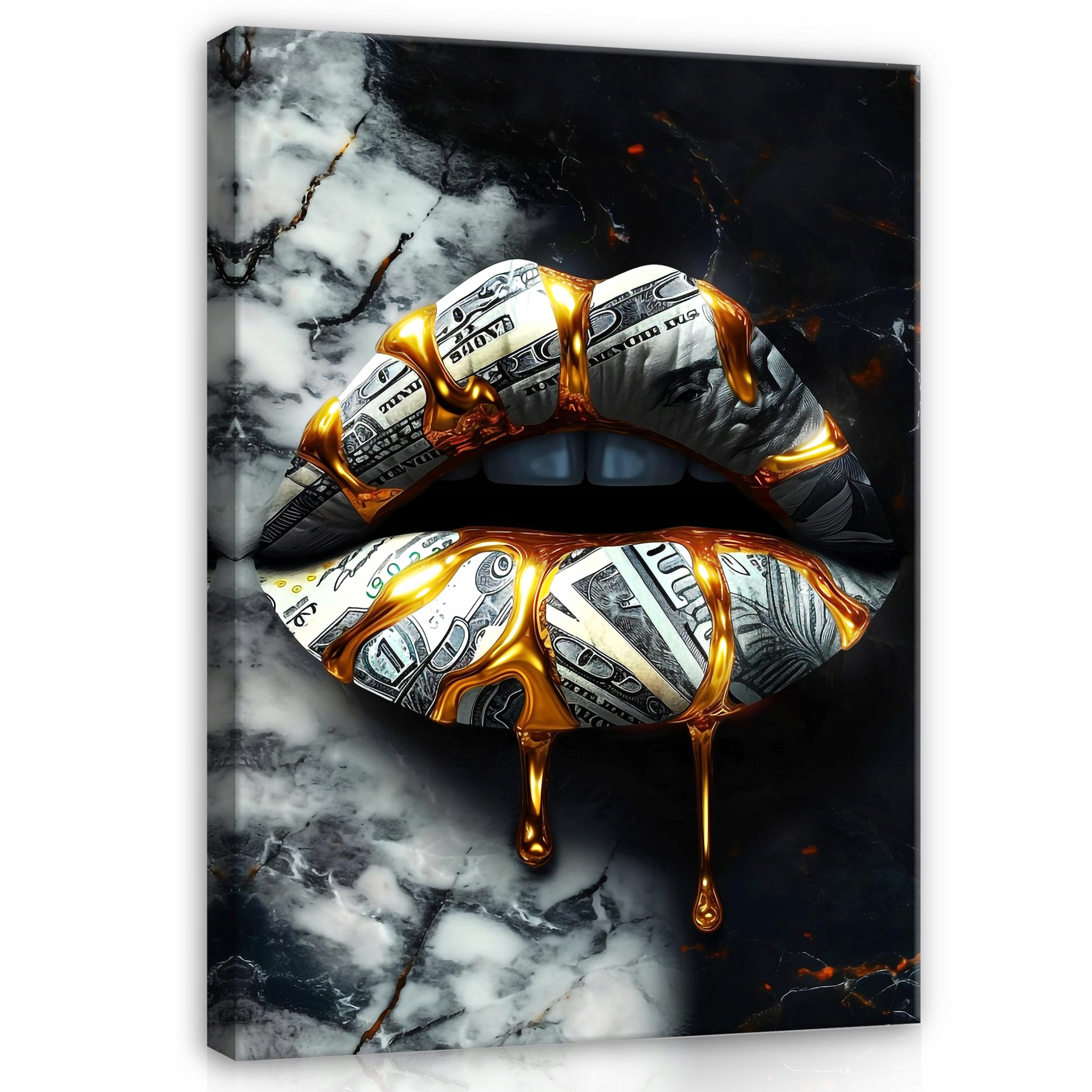 Obraz Ústa Zlato Černý Mramor Žena Peníze Motivace Kancelář 100x70