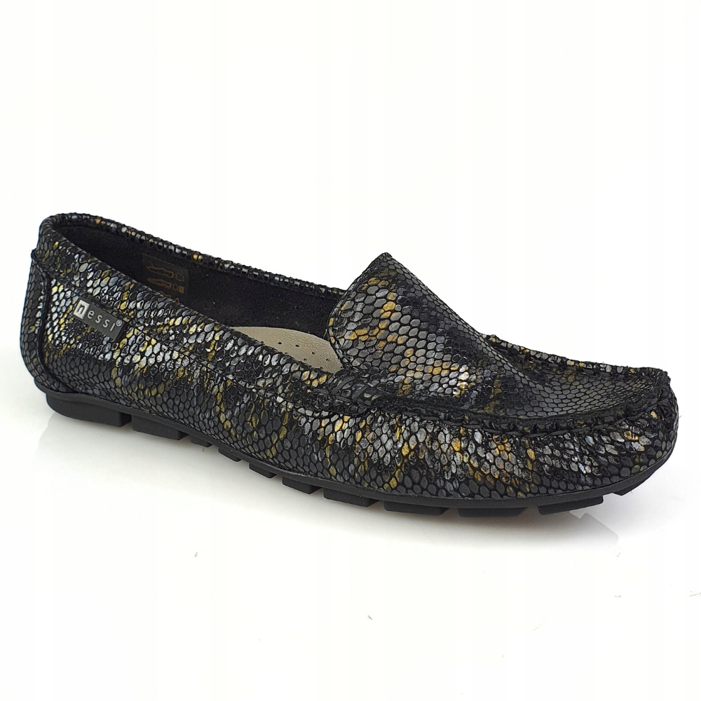 Nessi 17130 mokasyny czarne wzór wąż skóra r. 37 Kolor czarny
