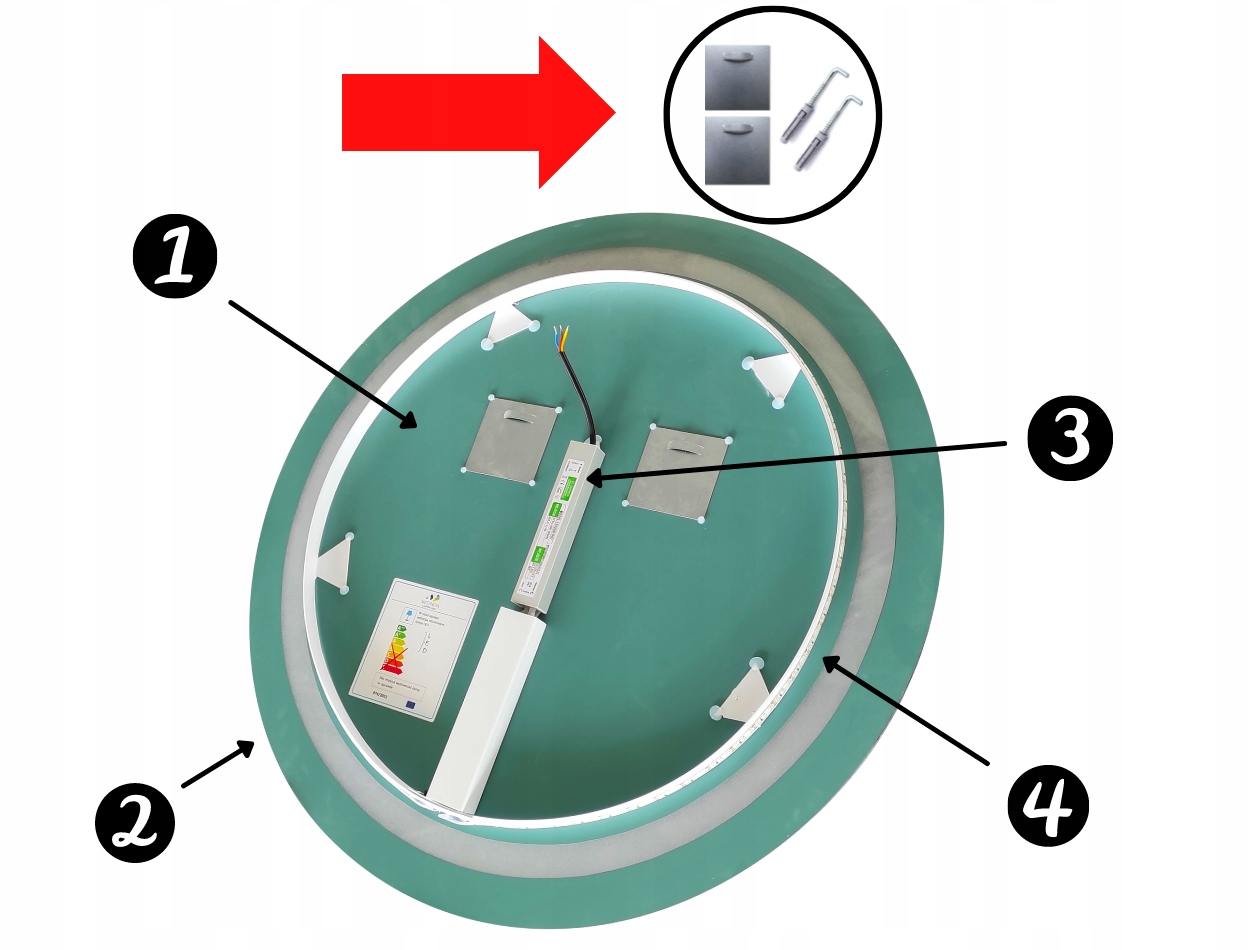 LUSTRO LED 70 cm OKRĄGŁE PODŚWIETLANE LEDOWE KOŁO ŁAZIENKOWE PREMIUM Średnica 70 cm