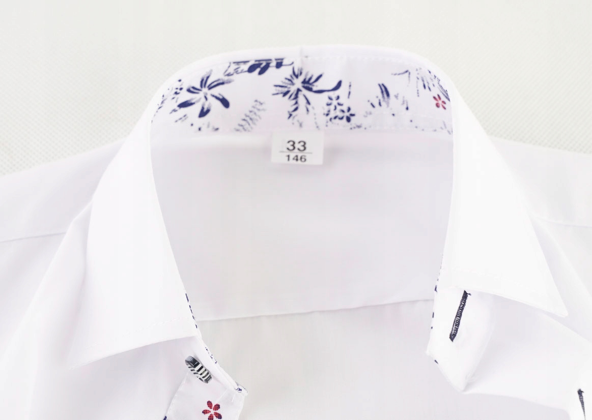 Chłopięca koszula elegancka wizytowa długi rękaw biała kołnierz w kwiat 170 Marka Inna marka