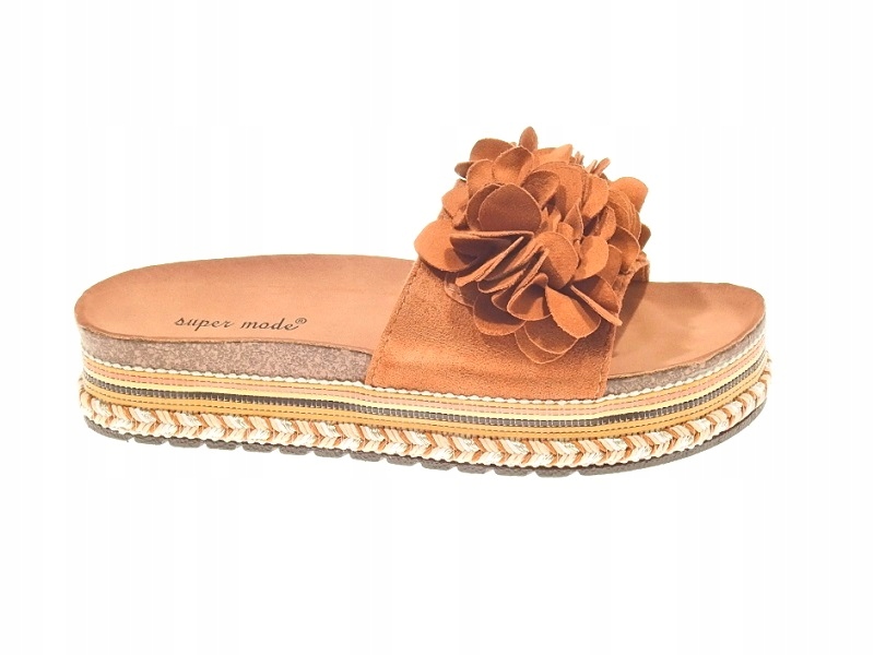 

Zamszowe Klapki w Kwiaty 9602 Camel r.38