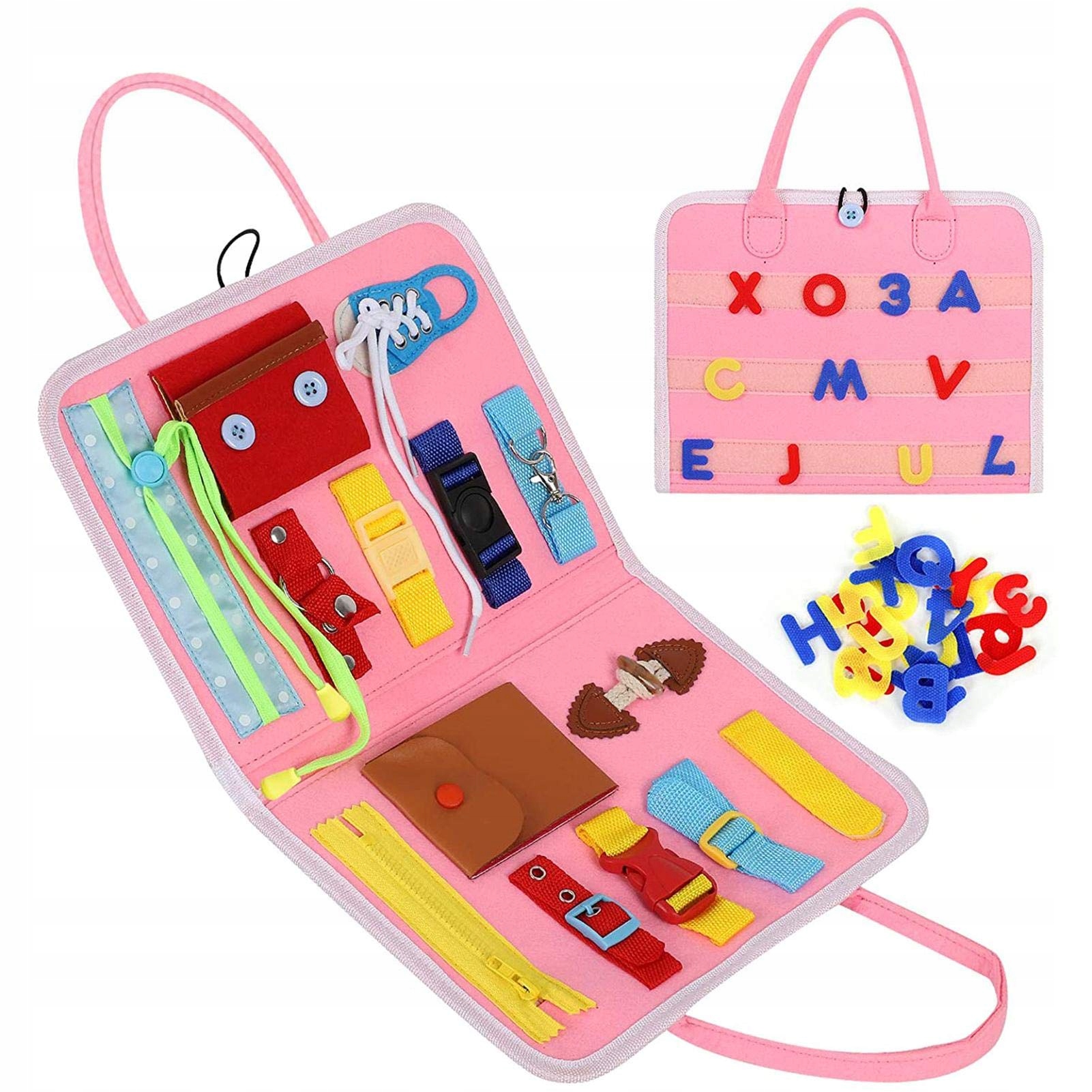 

Montessori Ubieranie się Zabawki Busy Board różowy