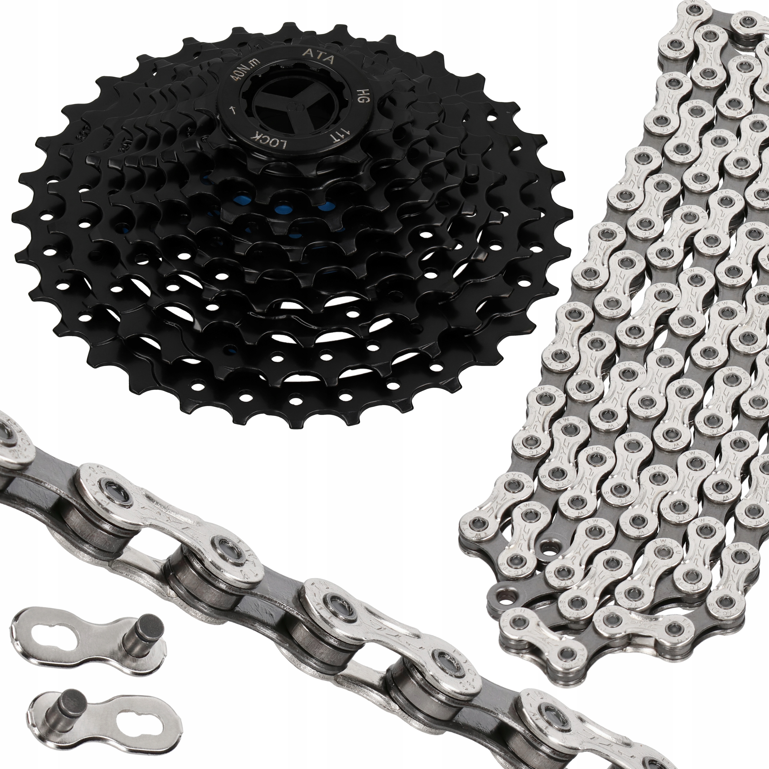 Zestaw Kaseta Ata 9-rzędowa czarna 11-32T Łańcuch Pyc Spinka Komplet