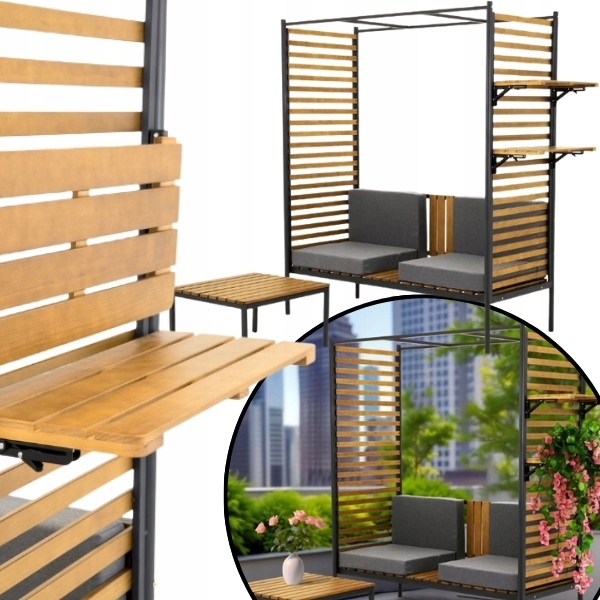 Pergola Ogrodowa Ławka+stolik Oparcie Drewniana Tarasowa Parkowa Do 240KG