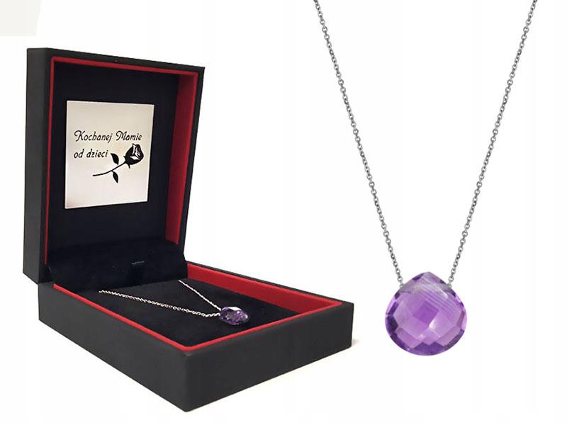 Stříbrný náhrdelník 925 kámen ametyst srdce gravírování elegantní módní vzor