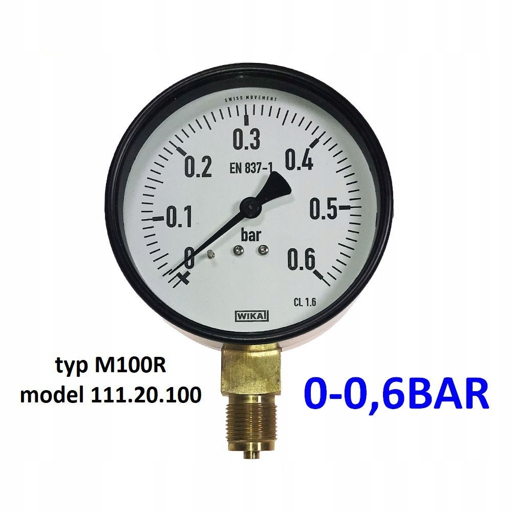 0-0,6BAR (0-60kPa) M20x1,5 Manometr przemysłowy 100mm 111.20.100WIKA Kfm