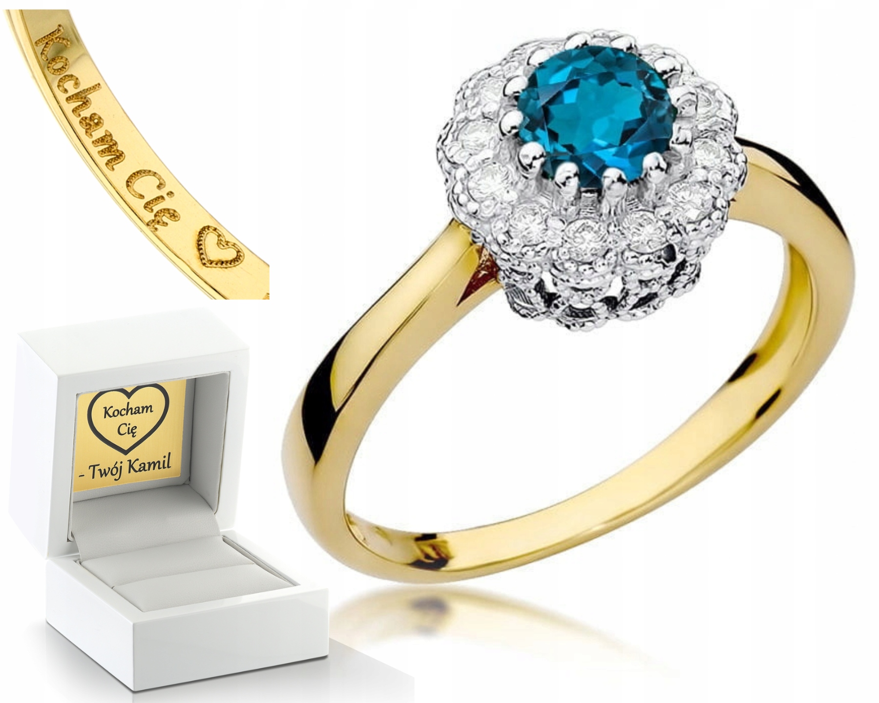 Zlatý Prstýnek S Topazem London Blue 585 Gravírování