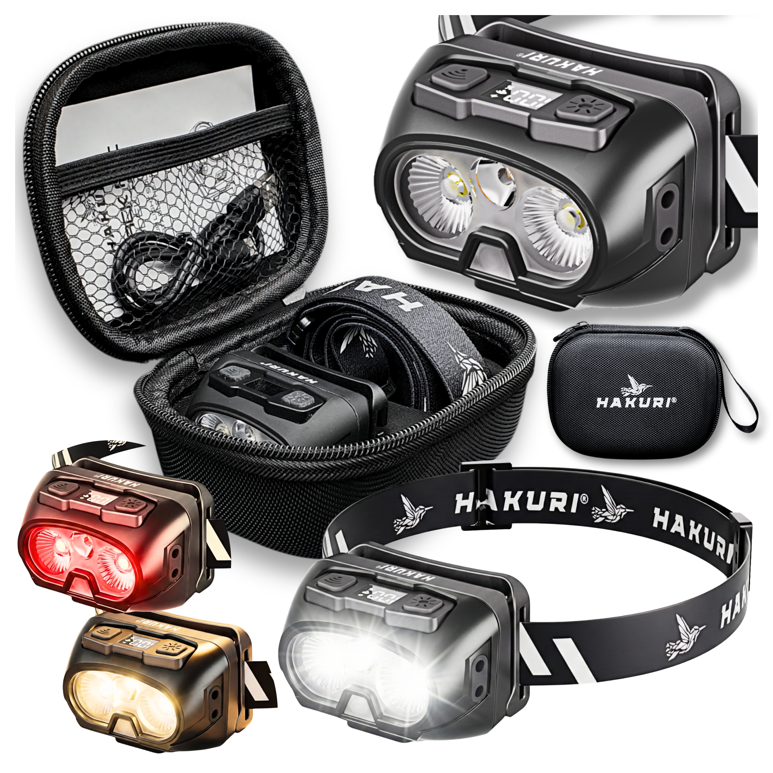 Latarka Czołowa Czołówka Led Czujnik Ruchy IPX6 Wodoodporna Etui x18 Tryb