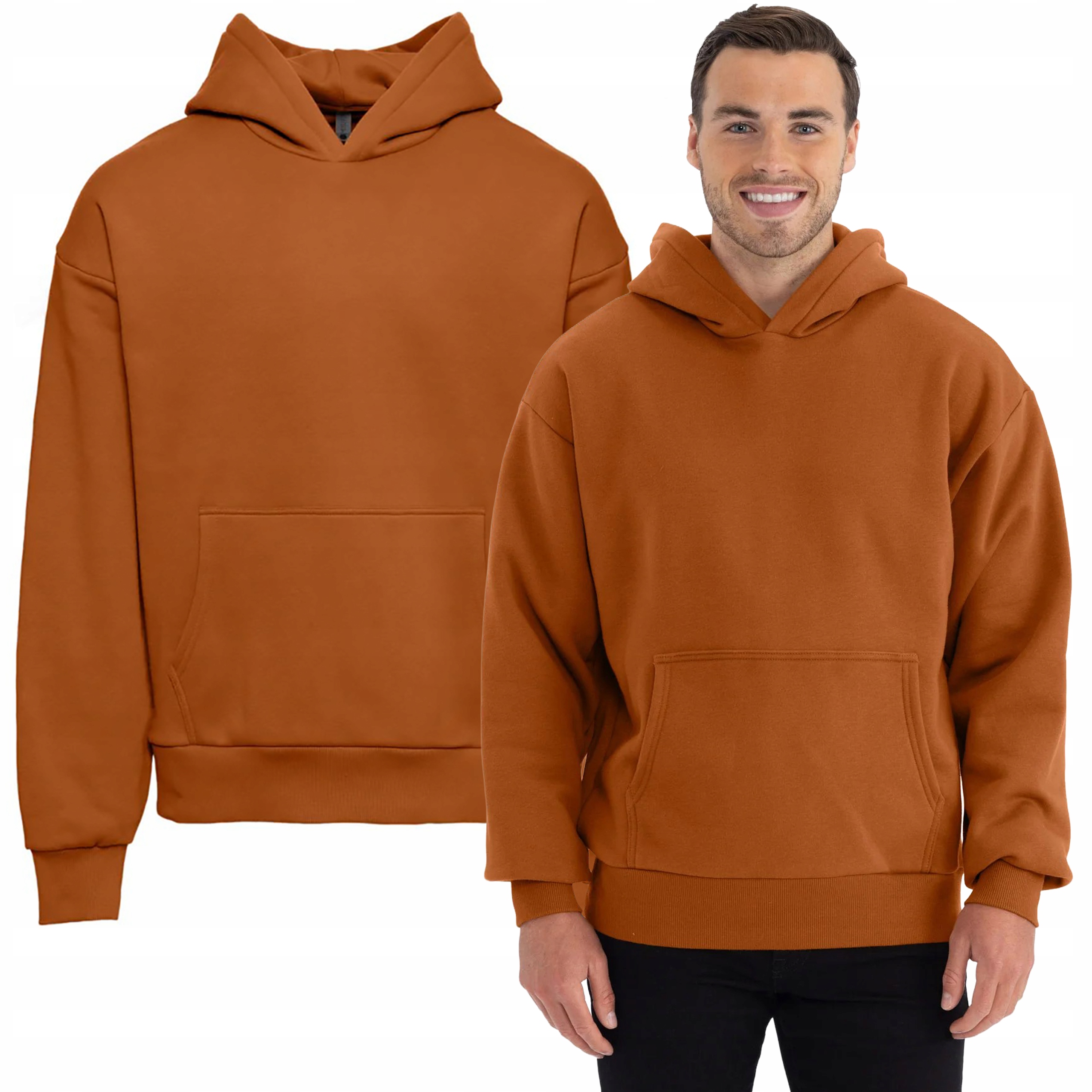 Silná módní teplá mikina Hoodie klokanka s kapucí, hnědá, velikost M