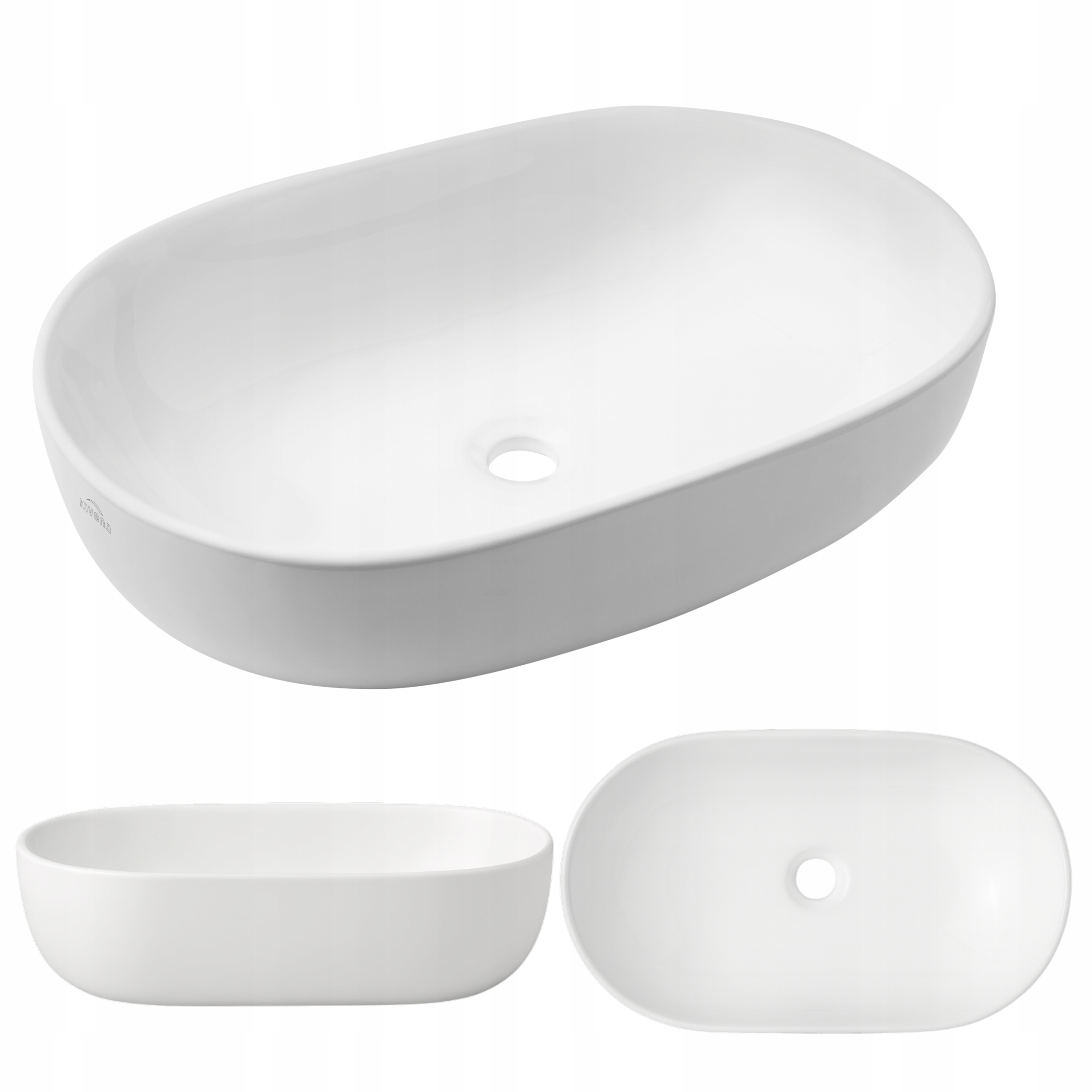 Umyvadlo Na Desku 60x42 cm Bílá Keramická Umývatelná Na Desku Oválný Lesk