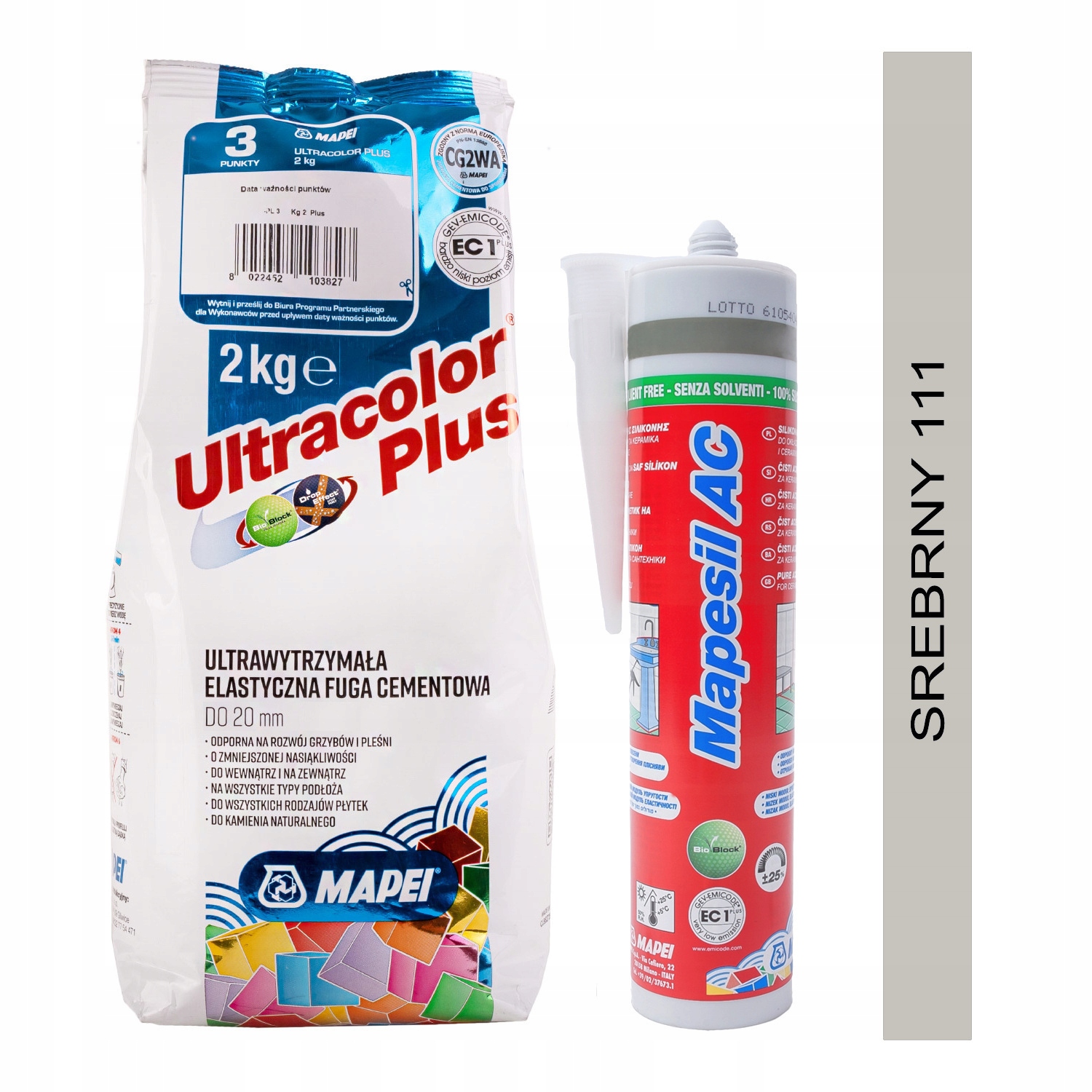 

Fuga Mapei Ultracolor 2 kg silikon srebrny 111