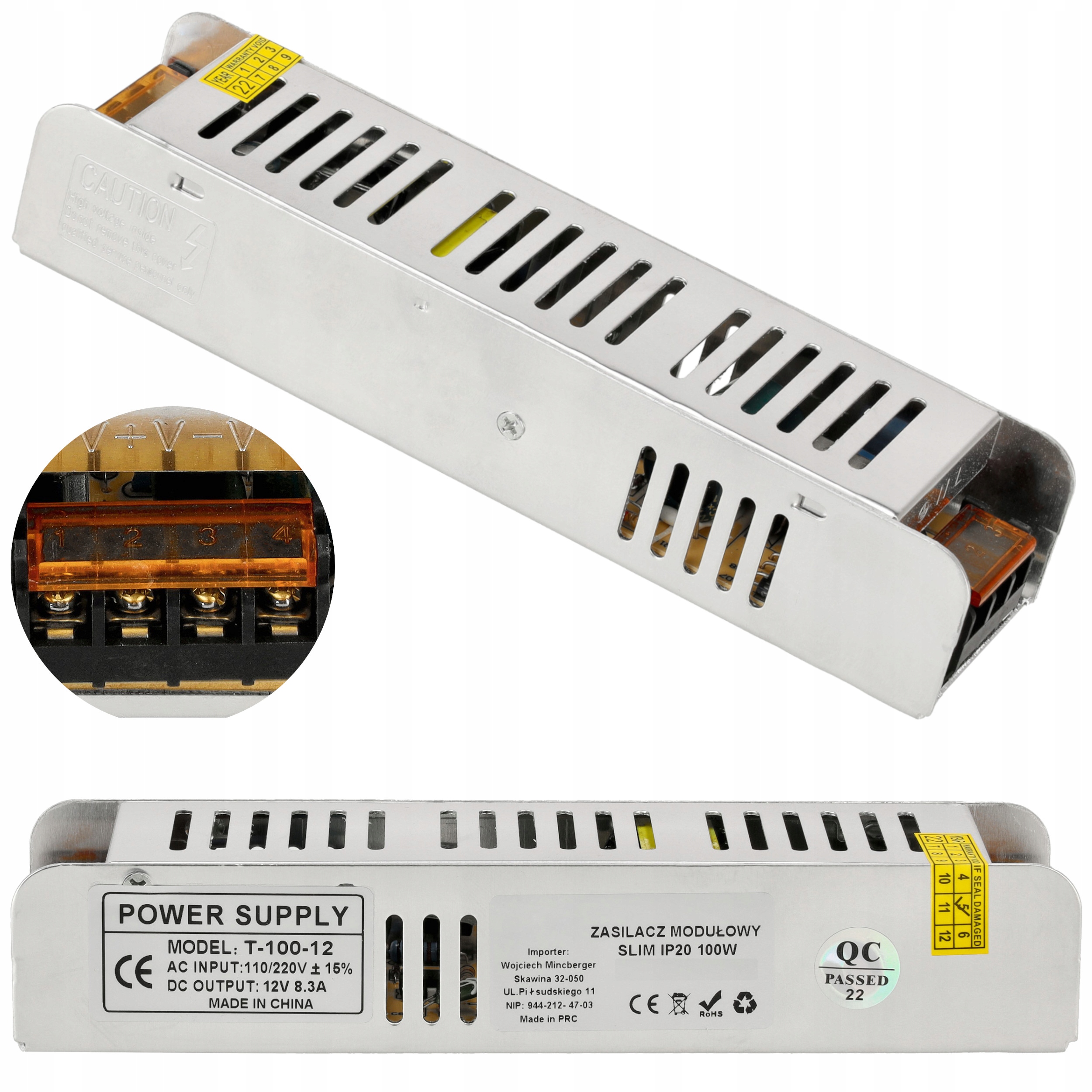 

Zasilacz do taśm Led modułowy Slim 8,3A 100W 12V