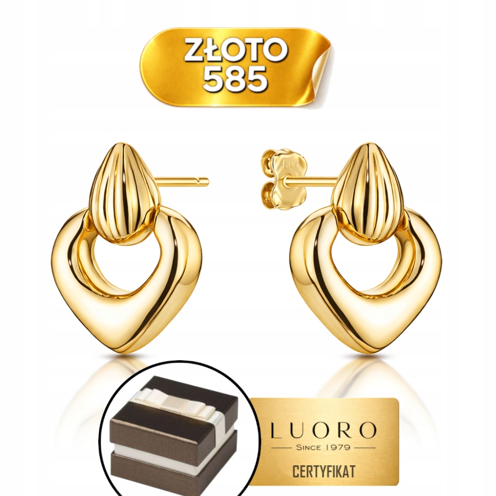 Náušnice Zlaté 585 14K Drážkované Slzy Pohyblivé Elegantní 19 MM Dárek