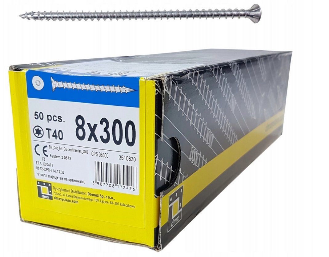 Tesársky Skrut Cps 8x300 Plný Závit Hlava Kužeľ