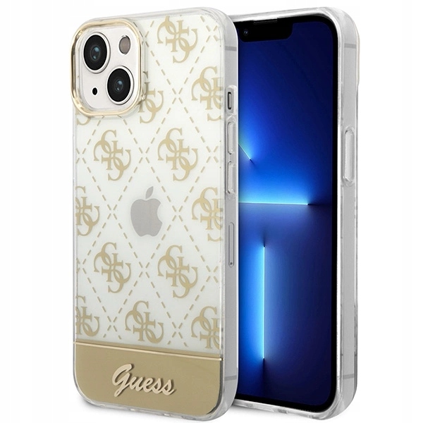 Pouzdro Guess 4G Pattern Script pro iPhone 14 Plus zlaté