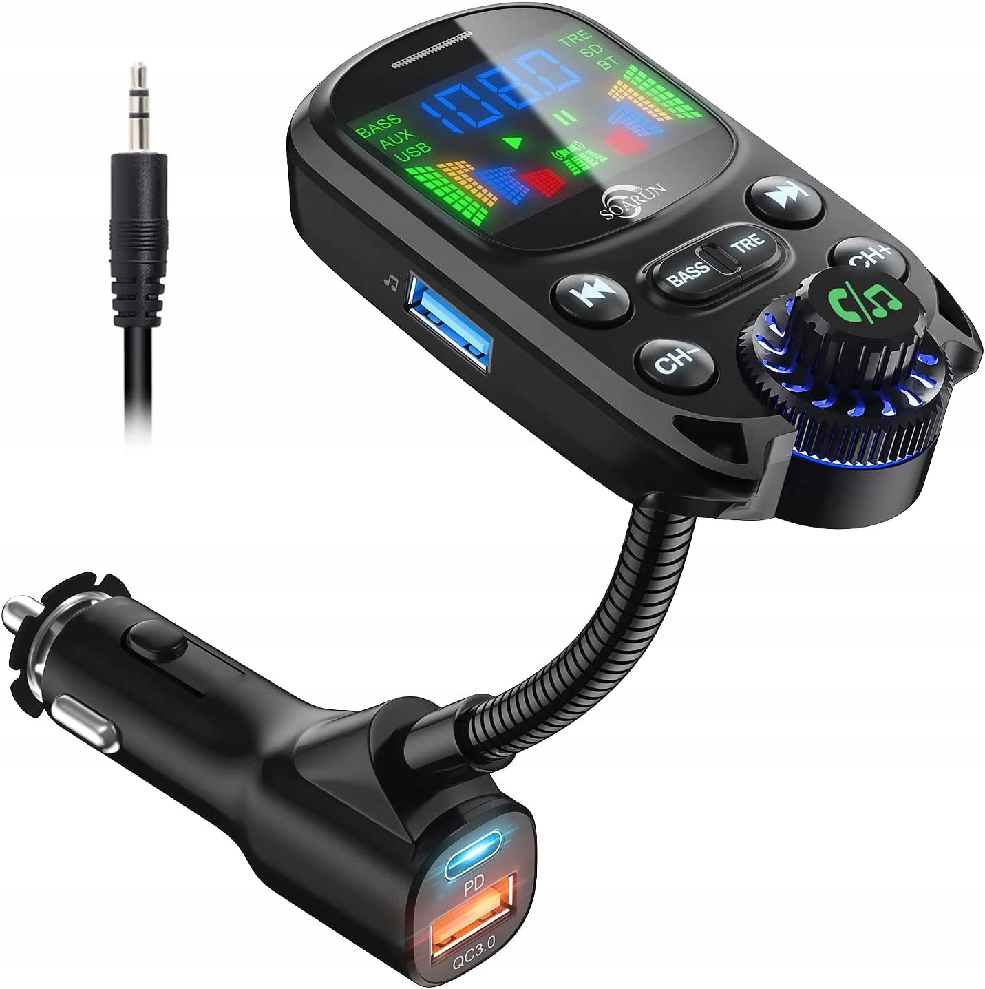 Transmiter samochodowy Soarun BC86 Bluetooth USB C QC 3.0