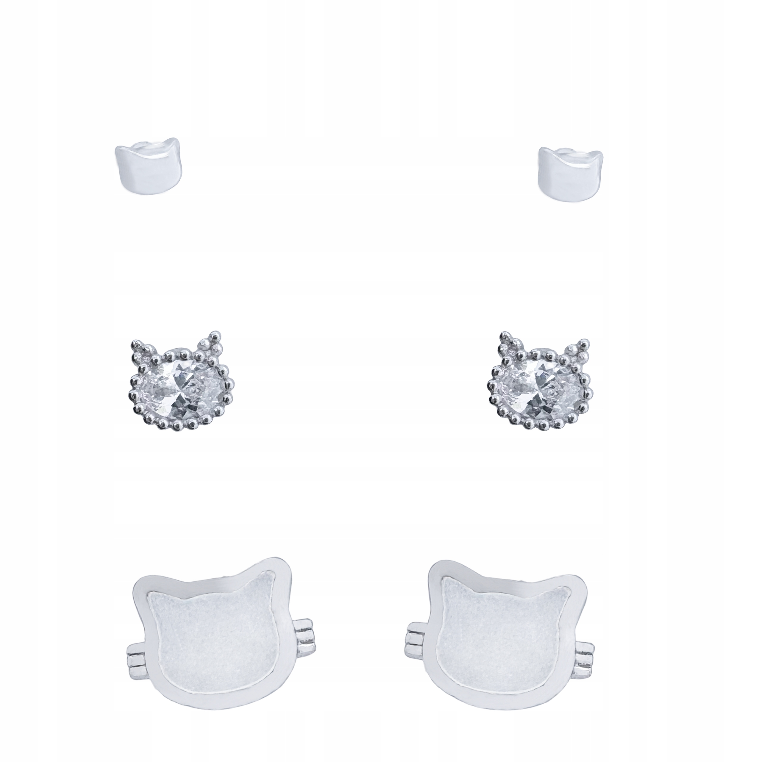 Stříbrné Náušnice 3 Páry Tyčinky Bílé Malé Kočičky Šroubky Stříbro O Ryzosti 925