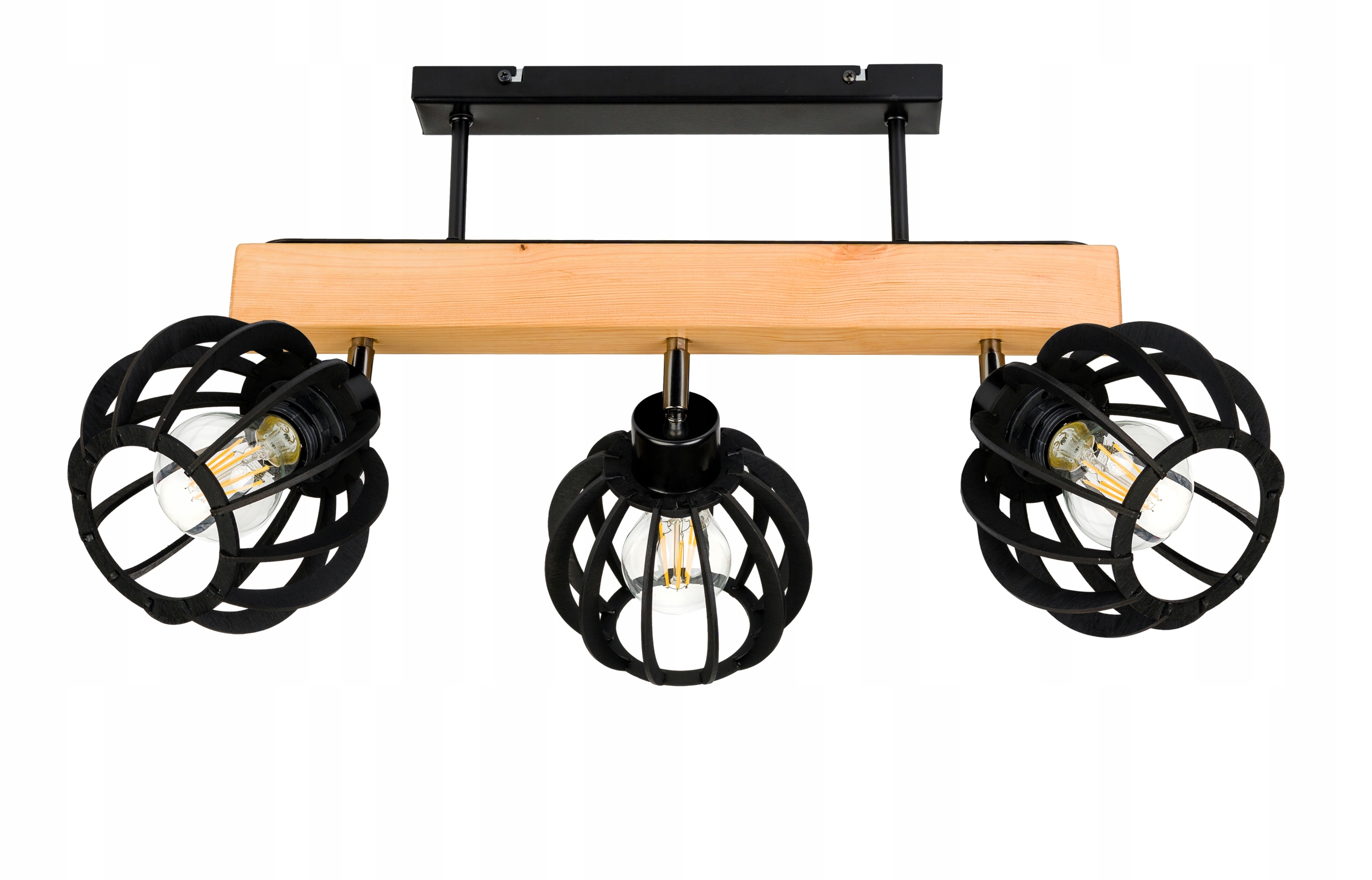 Dřevěná stropní lampa Lustr Stropní Svítidlo Loft Černá na 3x Klosz E27