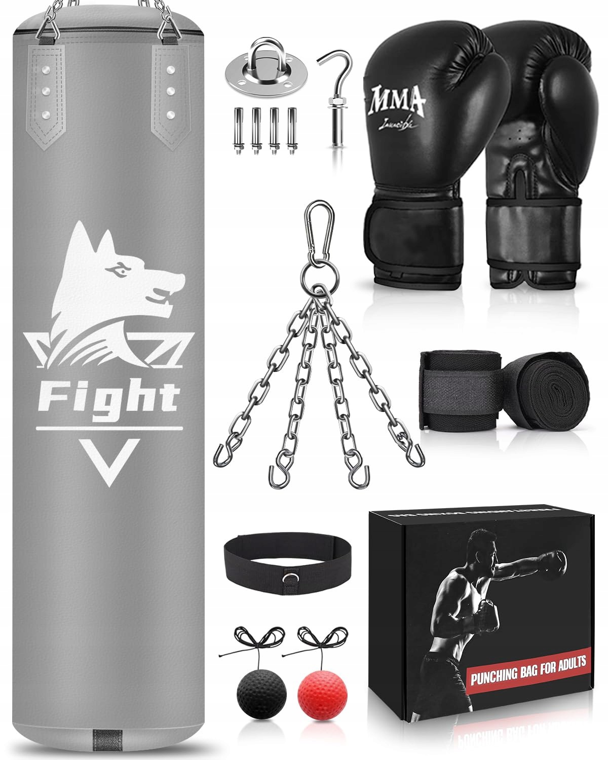 P/19 Juoifip Worek bokserski wiszący z rękawicami do Mma i akcesoria 160 cm