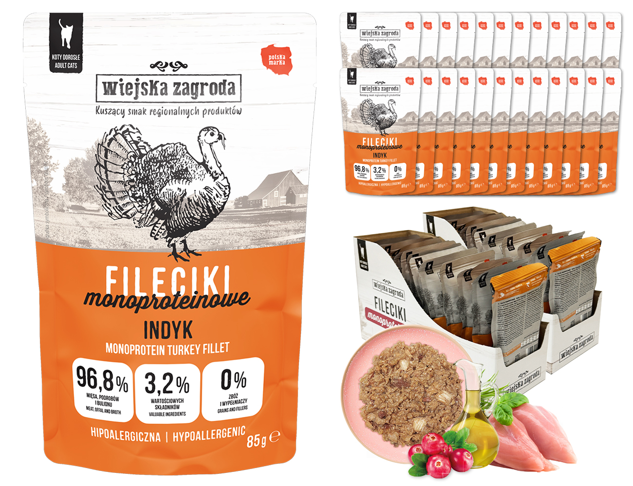 Wiejska Zagroda Fileciki Monoproteinowe Indyk saszetki Zestaw 24x85g