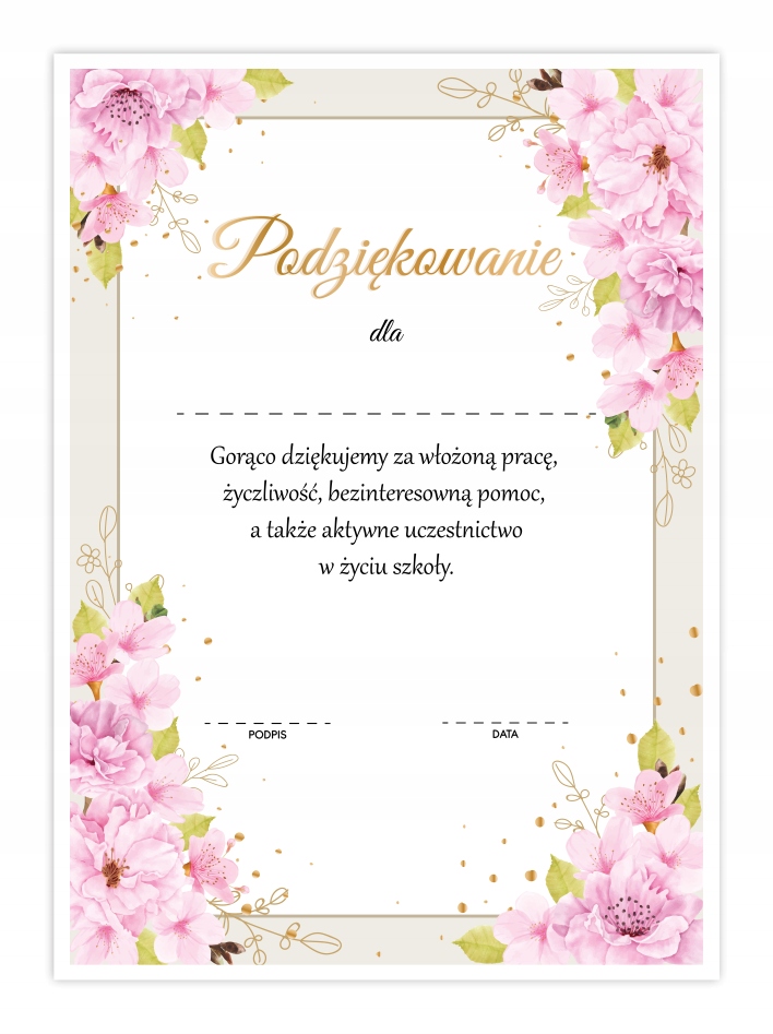 

Dyplom Podziękowania Dla Rodziców W Szkole A4