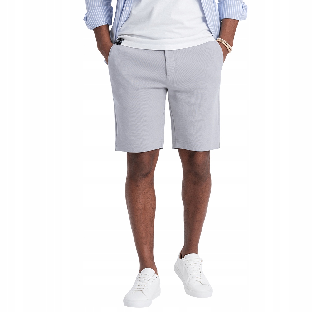 Pánské pletené šortky Slim Fit světle šedé V4 OM-SRCS-0126 XXL