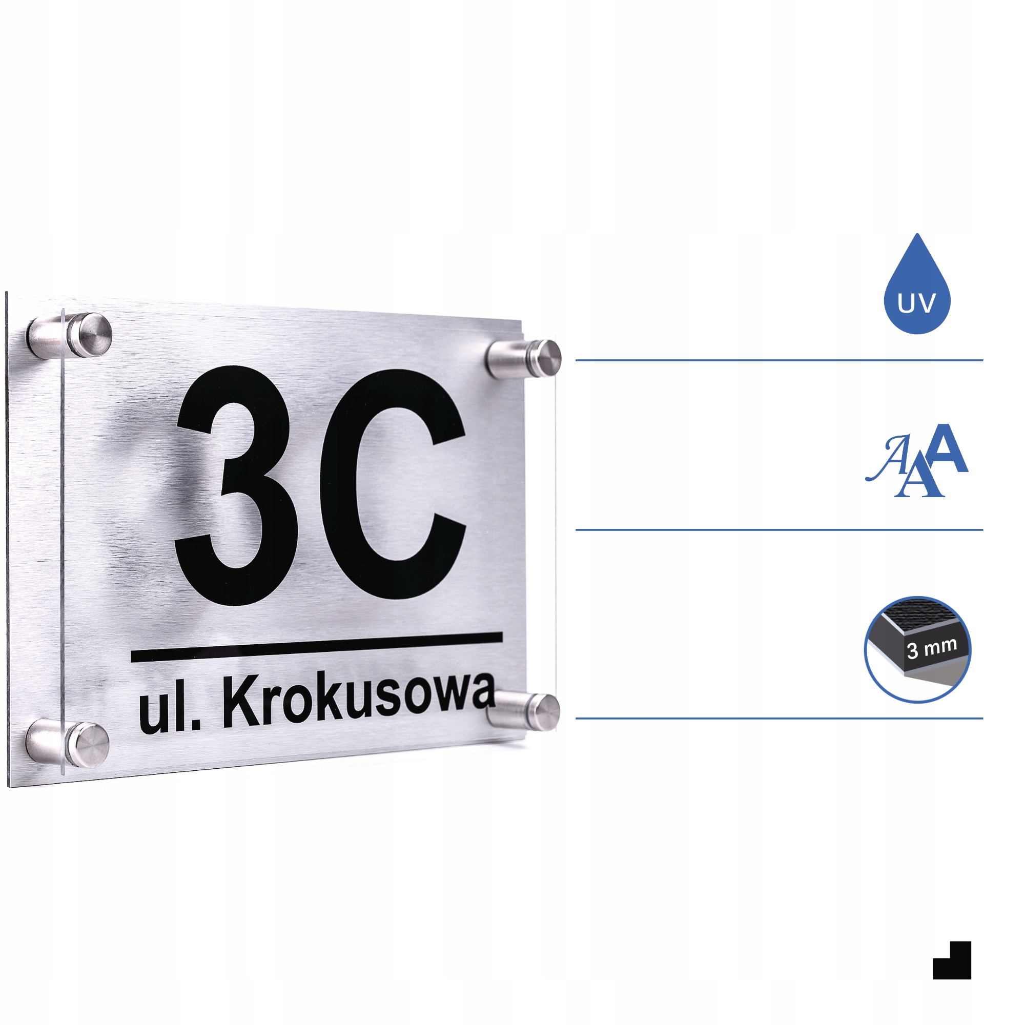 TABLICZKA Z NUMEREM DOMU | ADRESOWA | PLEKSA i ALUMINIUM + DYSTANSE i KOŁKI Marka Printima